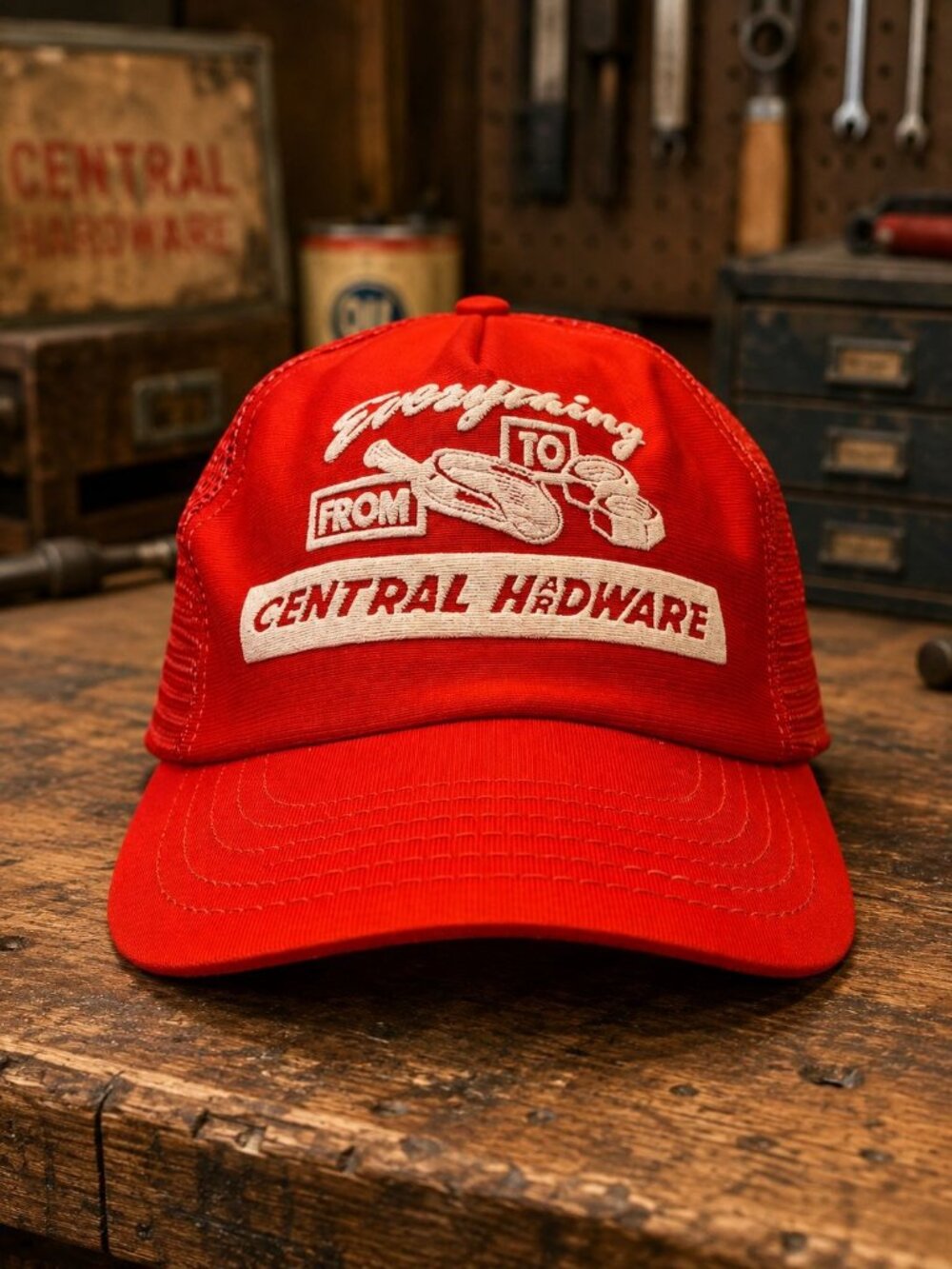 Everything Central Hardware Red Mesh Trucker Hat Adjustable Snapback One Size